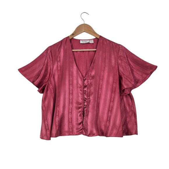 VTG Victoria's Secret Gold Label Cropped Top S Pink Coral Button Front Flare Slv - Picture 1 of 12